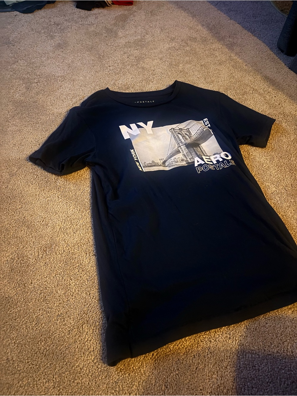 Aeropostale Boys' NY Bridge Graphic Tee - Navy Blue